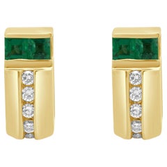 18K Yellow Gold Channel Set Princess Cut Emerald and Round Diamond Pendant