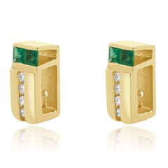 18K Yellow Gold Channel Set Princess Cut Emerald and Round Diamond Pendant