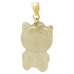 14K Yellow Gold Carved Agate Hello Kitty Pendant