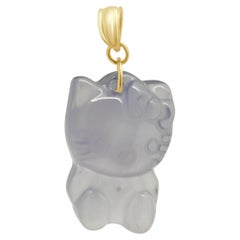 10K Yellow Gold Carved Chalcedony Hello Kitty Pendant