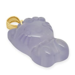 10K Yellow Gold Carved Chalcedony Hello Kitty Pendant