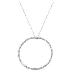 14K White Gold Round Diamond Open Circle Pendant Necklace 18.0"