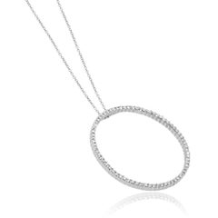 14K White Gold Round Diamond Open Circle Pendant Necklace 18.0"