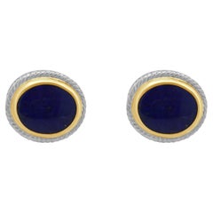 Konstantino Sterling Silver and 22K Yellow Gold Oval Lapis Cufflinks
