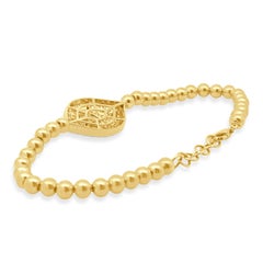 14 Karat Yellow Gold Pave Black and White Diamond Evil Eye Beaded Bracelet 7.5"