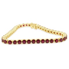 14 Karat Yellow Gold Prong Set Graduated Round Ruby Inline Bracelet 7.0"