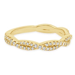 14K Yellow Gold and Round Diamond Braided Band