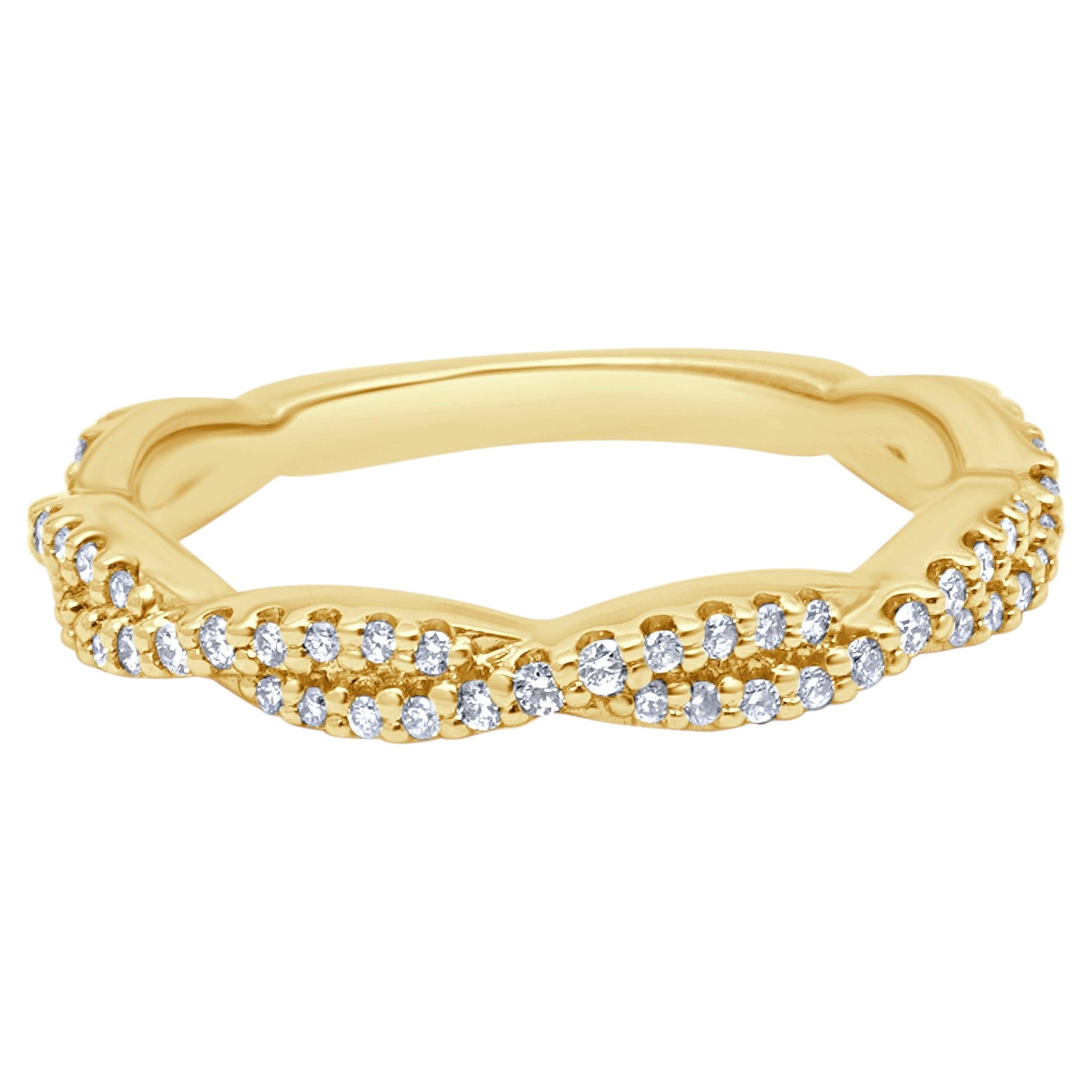 14K Yellow Gold and Round Diamond Braided Band For Sale