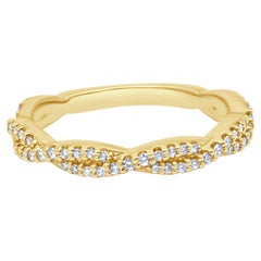 14K Yellow Gold and Round Diamond Braided Band