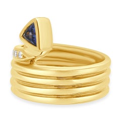 18K Yellow Gold Trillion Cut Tanzanite and Round Diamond Spiral Ring