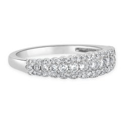 14K White Gold and 3-Row Round Diamond Scalloped Edge Band