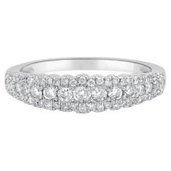 14K White Gold and 3-Row Round Diamond Scalloped Edge Band