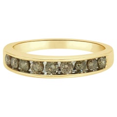 14K Yellow Gold and Channel Set Round Diamond Wedding Band