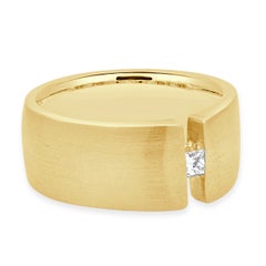 18K Yellow Gold and Channel Set Princess Cut Diamond Solitaire Ring