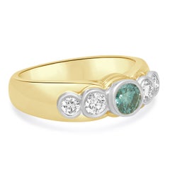 18K Yellow Gold Irradiated Blue and White Diamond 5-Stone Ring