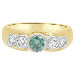 18K Yellow Gold Irradiated Blue and White Diamond 5-Stone Ring