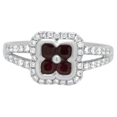 14K White Gold Round Ruby and Diamond Halo Split Shank Ring