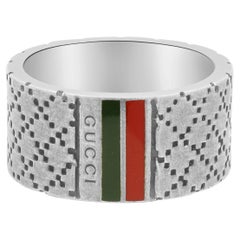 Gucci Sterling Silver Diamond-Patterned Wide Band