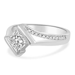 14K White Gold GIA Certified Princess Cut and Round Diamond Bypass Engagement Ri
