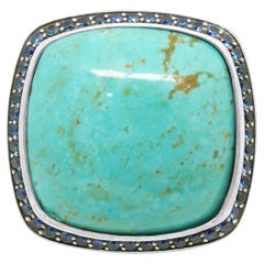 David Yurman Sterling Silver Turquoise and Blue Sapphire Halo Albion Ring