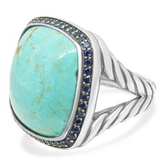 David Yurman Sterling Silver Turquoise and Blue Sapphire Halo Albion Ring