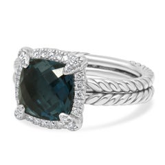 David Yurman Sterling Silver Chatelaine Blue Topaz and Diamond Halo Ring