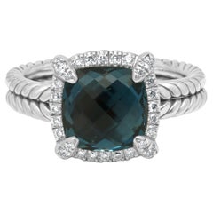 David Yurman Sterling Silver Chatelaine Blue Topaz and Diamond Halo Ring
