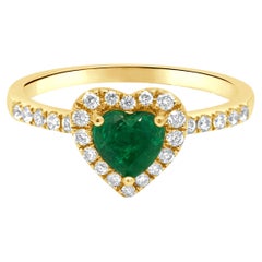 14 Karat Yellow Gold Heart-Shaped Emerald and Round Diamond Halo Ring