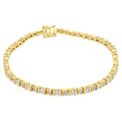 14K Yellow Gold Alternating Round and Baguette Cut Diamond Inline Bracelet 7.5"