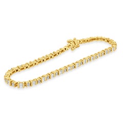14K Yellow Gold Alternating Round and Baguette Cut Diamond Inline Bracelet 7.5"