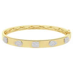 14 Karat Yellow Gold and Pave Diamond Multi-Shape Station Bangle Bracelet