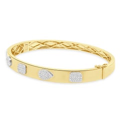 14 Karat Yellow Gold and Pave Diamond Multi-Shape Station Bangle Bracelet