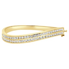 18 Karat Yellow Gold, 2-Row Channel Set, Diamond Wave Hinged Bangle Bracelet