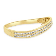 18 Karat Yellow Gold, 2-Row Channel Set, Diamond Wave Hinged Bangle Bracelet