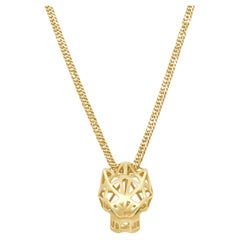 14 Karat Yellow Gold and Marquise Cut Emerald Panther Head Pendant Necklace 18.0