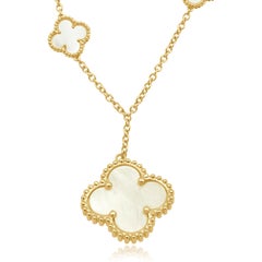 18 Karat Yellow Gold and Mother-of-Pearl Quatrefoil Drop Necklace 18.25"