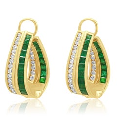 14K Yellow Gold Channel Set Square Cut Emerald and Round Diamond Inside Outside