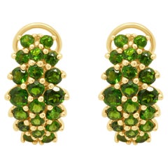 14K Yellow Gold and Round Chrome Diopside J Hoop Earrings