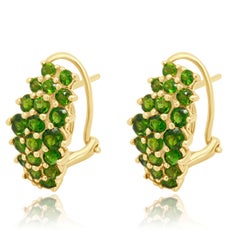 14K Yellow Gold and Round Chrome Diopside J Hoop Earrings