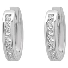 14K White Gold and Channel Set Round Diamond Hoop Earrings