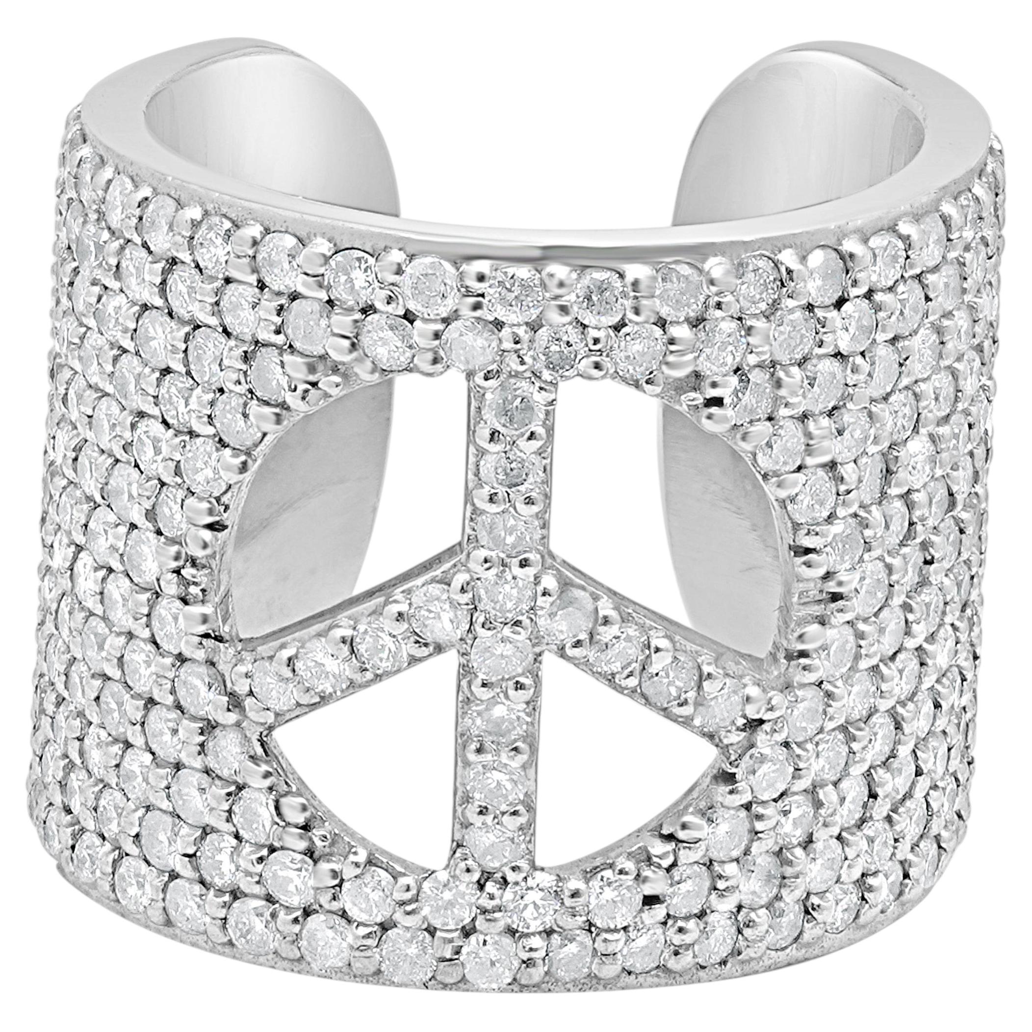 Pre-owned Sheryl Lowe Sterling Silver And Round Diamond Peace Cigar Band In Multiple