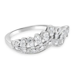 14K White Gold and Round Diamond Tiara Ring