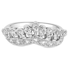 14K White Gold and Round Diamond Tiara Ring