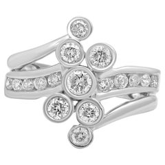 14K White Gold and Round Diamond Waterfall Bypass Ring