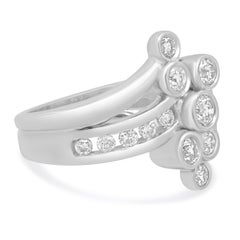 14K White Gold and Round Diamond Waterfall Bypass Ring