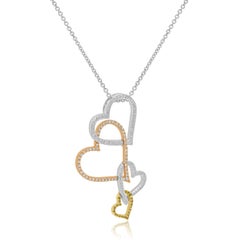 14K/18K Tri-Tone Round Diamond Intertwined Open Hearts Pendant Necklace 24.0"