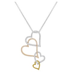 14K/18K Tri-Tone Round Diamond Intertwined Open Hearts Pendant Necklace 24.0"