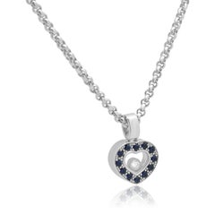Chopard 18K White Gold Round Blue Sapphire, Round Diamond Happy Diamonds Heart