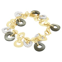 18K Two-Tone Abalone and Round Diamond Disc Bracelet 6-7/8"