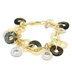 18K Two-Tone Abalone and Round Diamond Disc Bracelet 6-7/8"